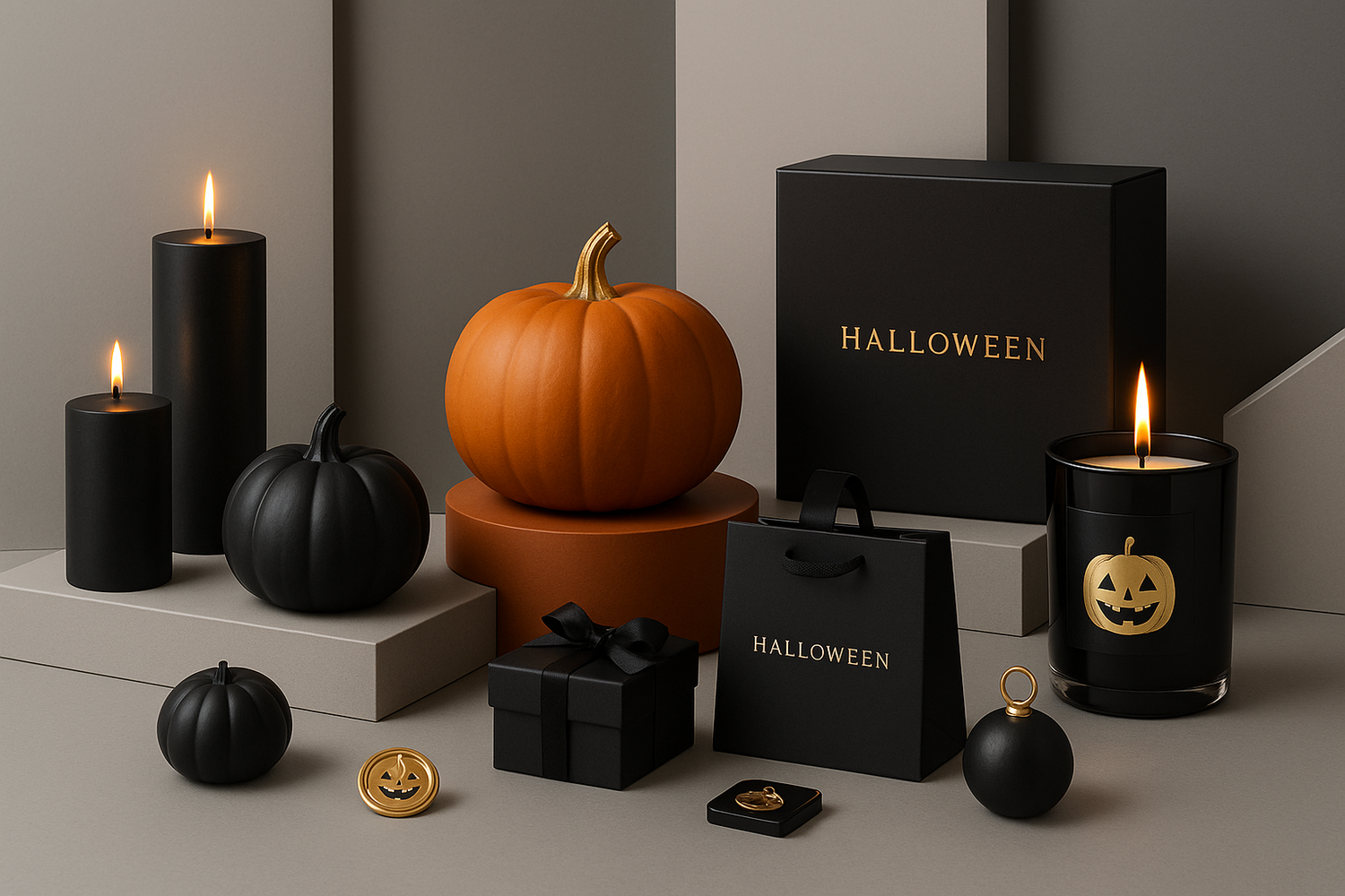 PRODUCTOS DE HALLOWEEN CON UN FONDO MODERNO Y PREMIUM